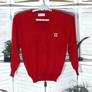 Converse Red Wool Blend Sweater V Neck Logo - Large